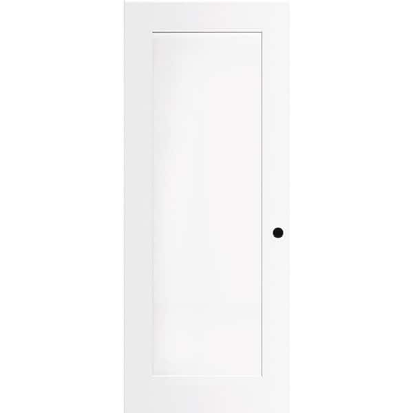 Steves & Sons 30 in. x 80 in. 1-Panel Solid Core Primed Shaker Fiberglass Interior Door Slab with Bore