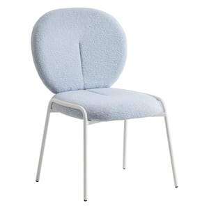 Celestial Mid-Century Modern Boucle Dining Side Chair with White Powder Coated Iron Frame (Blue)