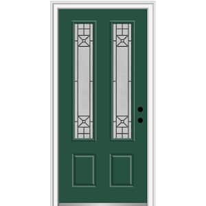 36 in. x 80 in. Courtyard Left-Hand 2-Lite Decorative Painted Fiberglass Smooth Prehung Front Door on 6-9/16 in. Frame
