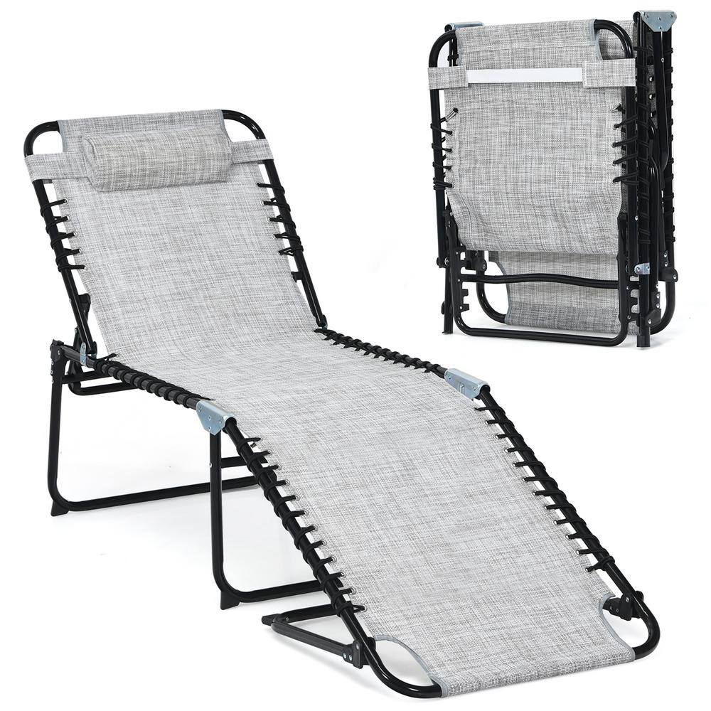 Costway Folding Metal Outdoor Lounge Chair 16 in. H Recline Chair with Adjustable Backrest and