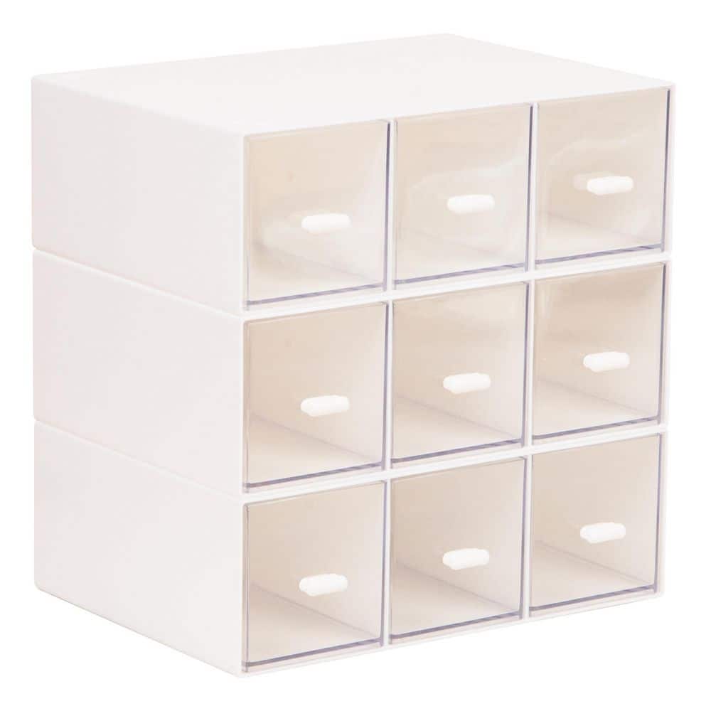 Modular Craft Organizer, 9-Clear Drawer Desktop Storage, Stackable Interlocking Units, Plastic, Set of 3, White price history on PriceWatchPro