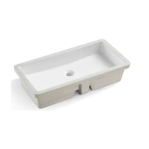 27-13/16 in. Rectangle Undermount Vitreous Glazed Ceramic Lavatory Vanity Bathroom Sink in Pure White