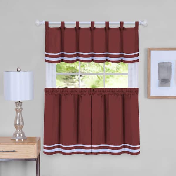 ACHIM Dakota Burgundy Polyester Light Filtering Rod Pocket Tier and Valance Curtain Set 58 in. W x 24 in. L