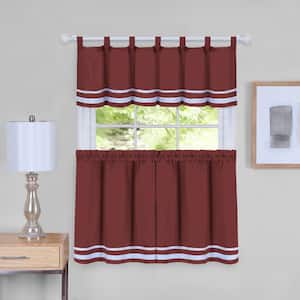 Dakota Burgundy Polyester Light Filtering Rod Pocket Tier and Valance Curtain Set 58 in. W x 24 in. L