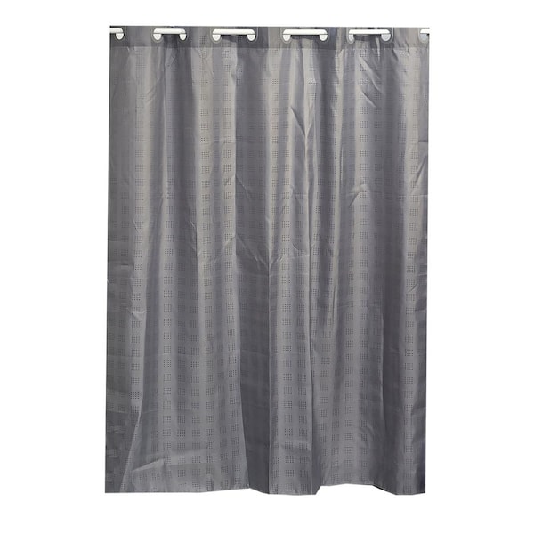 EVIDECO French home goods Hookless Shower Curtain Polyester Cubic- Color Matching Hooks 71 in. L x 79 in. H/ 180 x 200 cm Grey