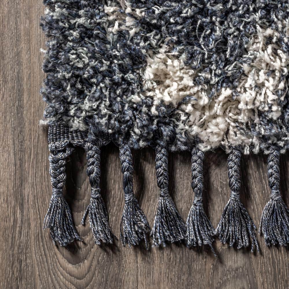 Denim Blue/Cream Diamond Shag Synthetic 4' x 6' Area Rug