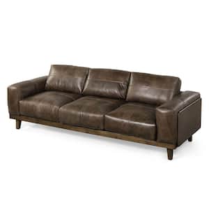 Wendell 94 in. 3-Seat Square Arm Leather Espresso and Dark Walnut Brown Oversized Sofa