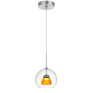 5.5 in. Integrated LED Clear Amber Frost Metal and Glass Indoor Pendant