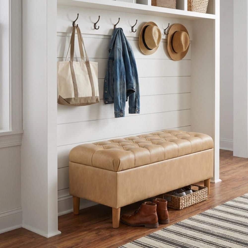 Sand Faux Leather 40 in. Bedroom Bench Tufted with Storage price history on PriceWatchPro