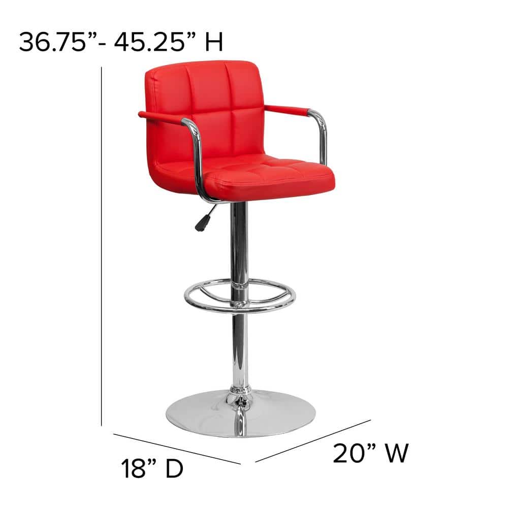 Red Adjustable Height Swivel Leather Bar Stool with Metal Base
