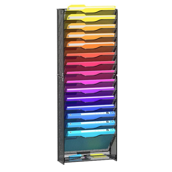 Unbranded 16-Tier Wall Magazine Rack-Black Metal Mesh, Wall-Mounted Document & Mail Holder，12.6 in. x 5.3 in. x 37.7 in.