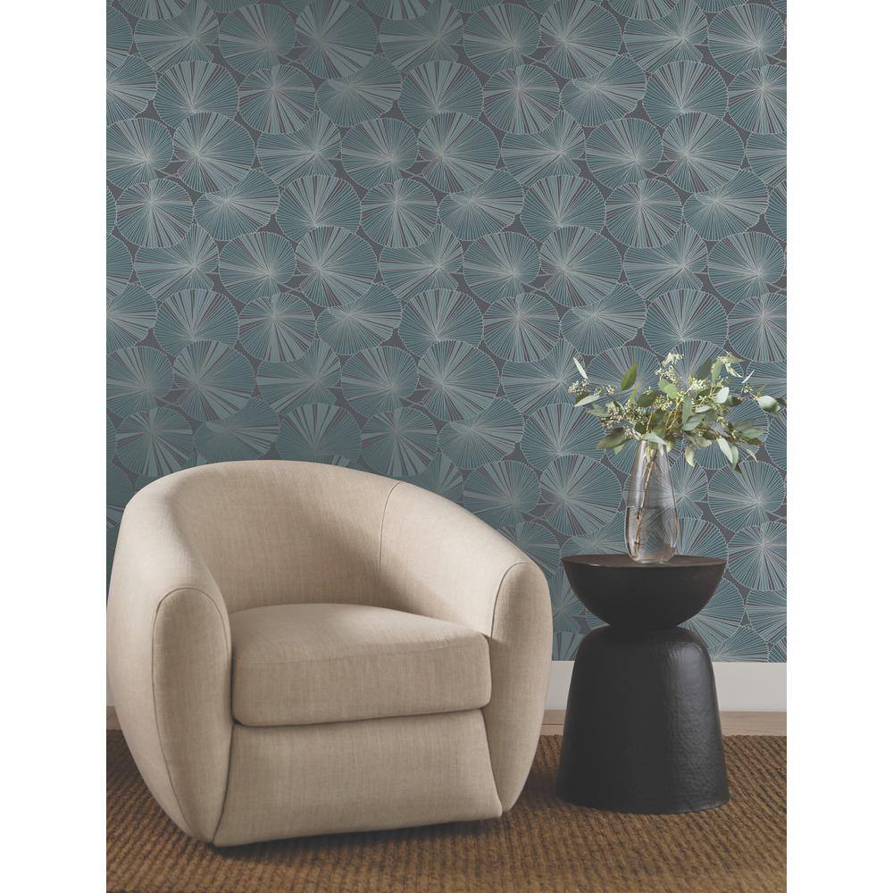 Layered Deep Blue and Charcoal Lily Pads Wallpaper