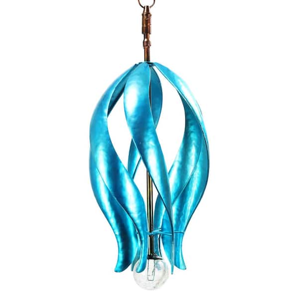 Exhart Art-In-Motion Hanging Helix in Blue with Glass Crackle Ball, 9.5 in. x 19 in. Metal Spinner
