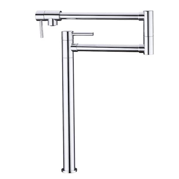 WELLFOR Deck Mount Pot Filler Faucet in Polished Chrome 20 in. Extended Jointed Spout