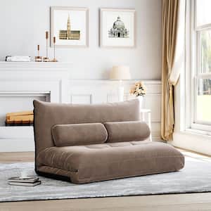 1-Piece Light Brown Adjustable Folding Futon Chair with Two Pillows