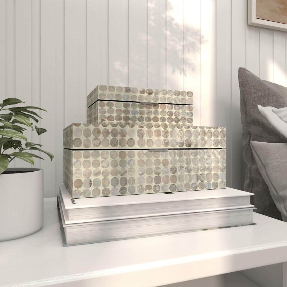 Litton Lane Rectangle Mother of Pearl Handmade Geometric Box