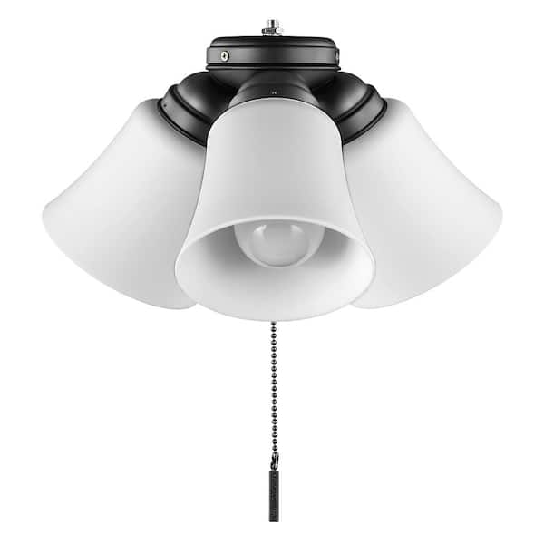Hampton Bay Williamson 11 in. 3-Light Matte Black Universal Indoor LED Ceiling Fan Shades Light Kit 37300