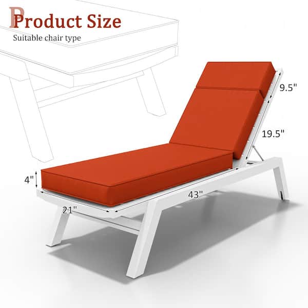 71 in. x 21 in. x 4 in. Premium Waterproof Chaise Lounge Cushion, All-Weather Replacement for Outdoor Chairs Orange