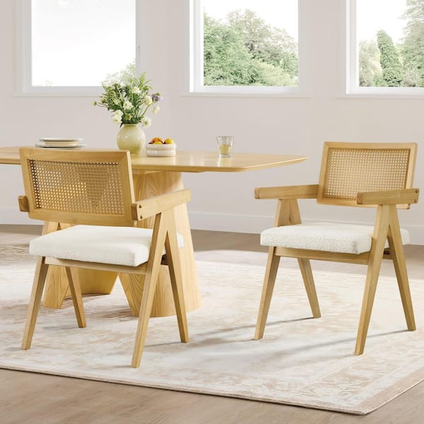 Steven Oak Natural Upholstered Rattan Arm Dining Chair Set of 2