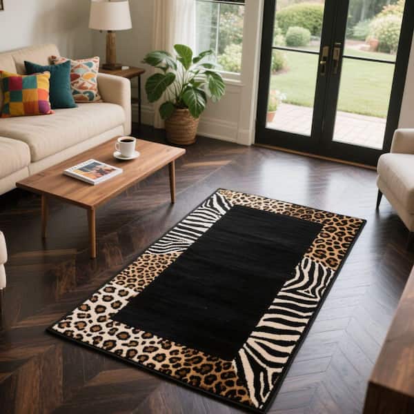 Brown and Black 2 ft. x 3 ft. Leopard Print Rectangle Rug, Modern Home Decor Doormat Area Rug