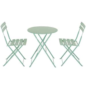 Mint Blue 3-Piece Steel Foldable Chairs and Round Outdoor Table Bistro Set
