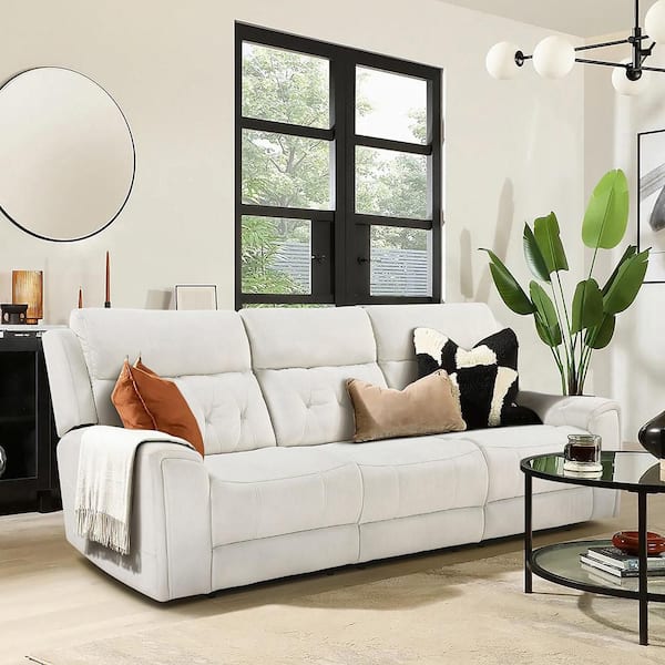 Korlan 98 in. W Straight Arm Microfiber Rectangle 2-Piece Power Double Reclining Sofa Set with Power Headrests in Beige