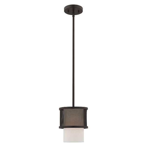 Dorchester 1-Light Bronze Mini Pendant with Oatmeal Fabric Shade