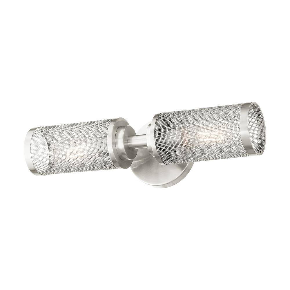 Brushed Nickel 2-Light Wall Sconce with Stainless Steel Mesh Shade