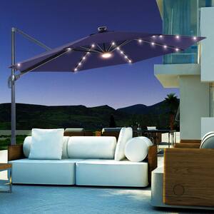 11 ft. Round Cantilever LED Umbrella For Your Outdoor Space - 240 g Solution-Dyed Fabric, Aluminum Frame in Navy Blue