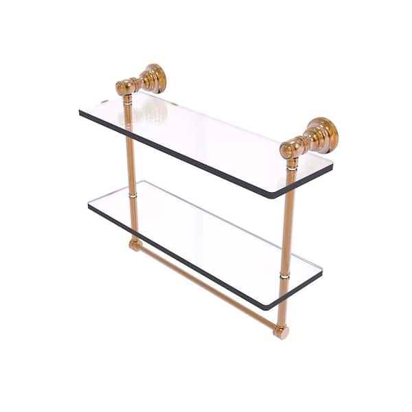 Allied Brass Carolina Collection 16 in. x 9.5 in. H  x 5.54 in. D  Brass Rectangular Double Glass Shelf Towel Bar in Brushed Bronze