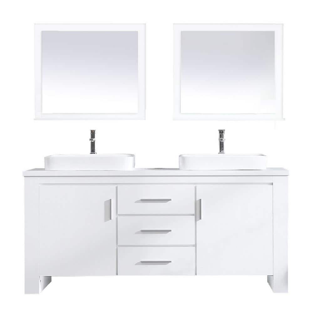 Washington 72" White Veneer Double Sink Vanity Set with Mirrors