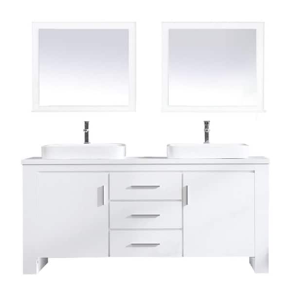 Design Element Washington 72 in. W x 22 in. D Bath Vanity in White with Veneer Vanity Top in White with White Basin and Mirror