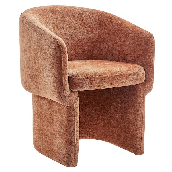 Verity Modern Chenille Barrel Dining Chair in Rust-Fabric Upholstered Accent Armchair With Curved Back