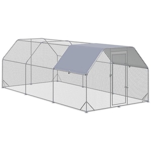 9.2 ft. x 18.7' x 6.4' Large Metal Flat Shaped Walk in Chicken Coop with Waterproof and Anti-UV Cover, Poultry Supplies