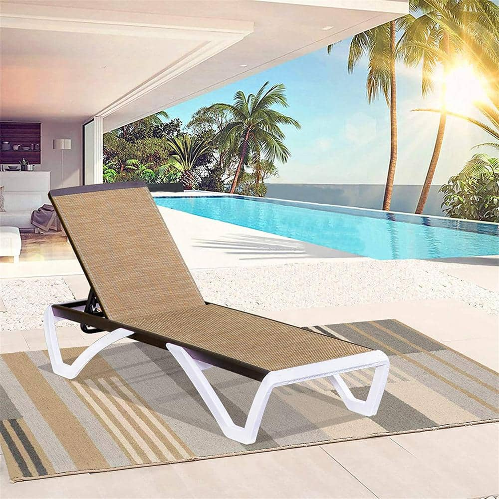 Cesicia Adjustable White Frame 1-Piece Metal Outdoor Chaise Lounge in ...