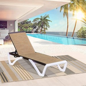 Adjustable White Frame 1-Piece Metal Outdoor Chaise Lounge in Brown