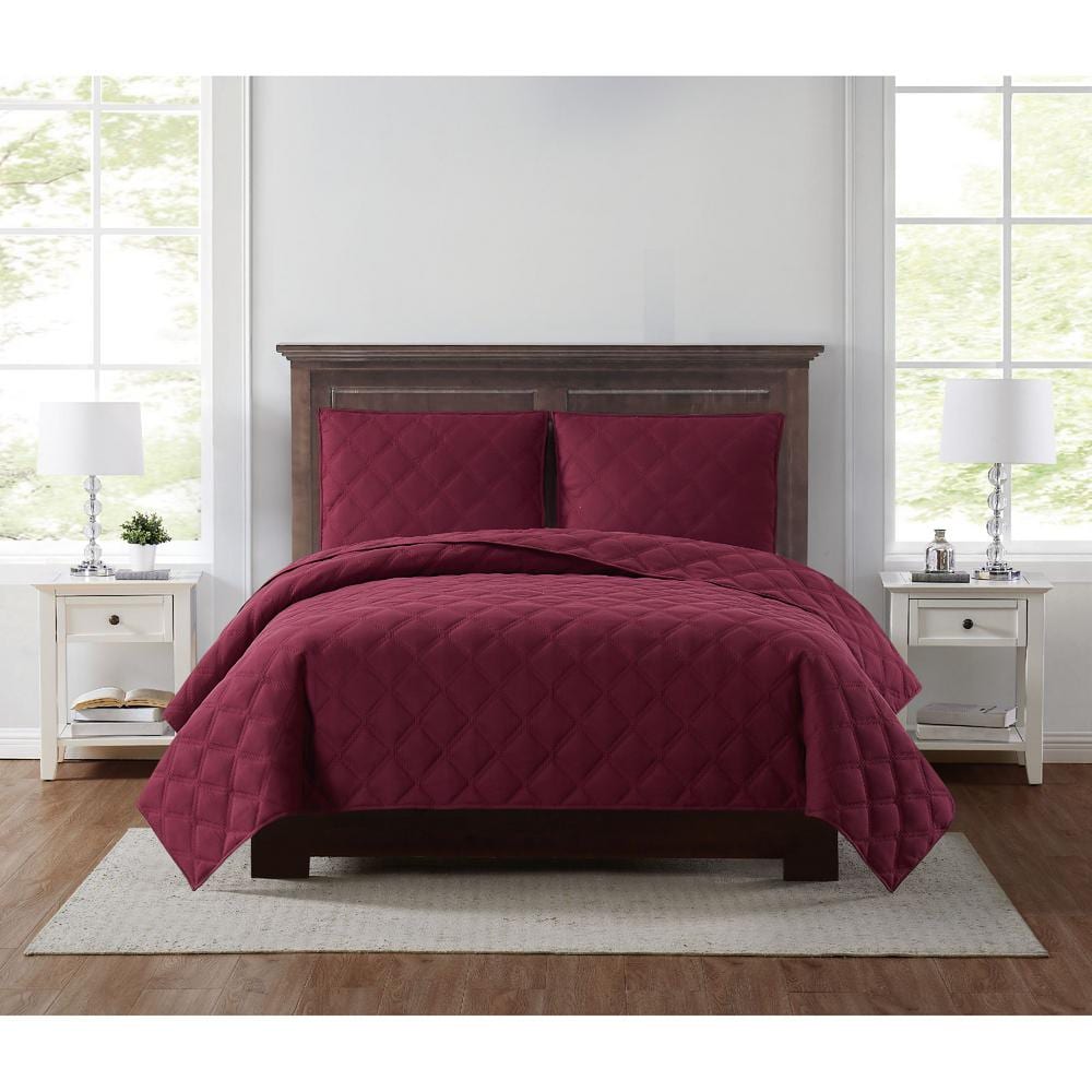 Truly Soft Everyday 3D Puff 2-Piece Quilted Burgundy Twin XL Quilt Set ...