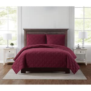 Everyday 3D Puff 2-Piece Quilted Burgundy Twin XL Quilt Set