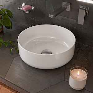 15.5 in. Above Mount Porcelain Round Vessel Sink in White
