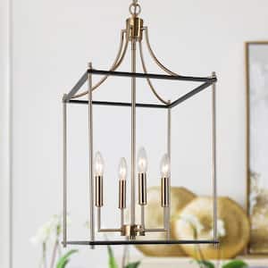 Modern Farmhouse Island Chandelier Light, 4-Light Black and Painted Copper Transitional Geometric Cage Chandelier