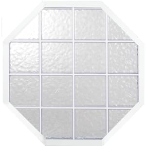 34 in. x 34 in. Glacier Pattern 8 in. Acrylic Block Tan Vinyl Fin Fixed Octagon Window with Tan Silicone