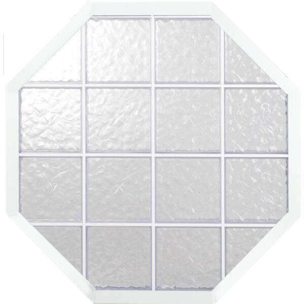 Hy-Lite 34 in. x 34 in. Glacier Pattern 8 in. Acrylic Block Tan Vinyl Fin Fixed Octagon Window with Tan Silicone-DISCONTINUED