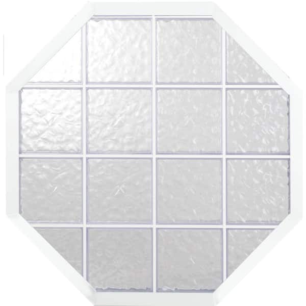 Hy-Lite 42 in. x 42 in. Glacier Pattern 8 in. Acrylic Block Tan Vinyl Fin Fixed Octagon Window with Tan Silicone-DISCONTINUED