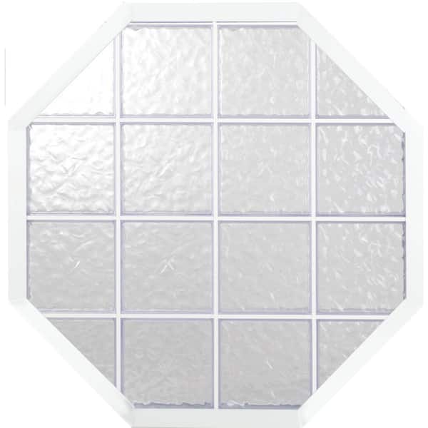 Hy-Lite 50 in. x 50 in. Wave Pattern 8 in. Acrylic Block White Vinyl Fin Fixed Octagon Window with White Silicone-DISCONTINUED