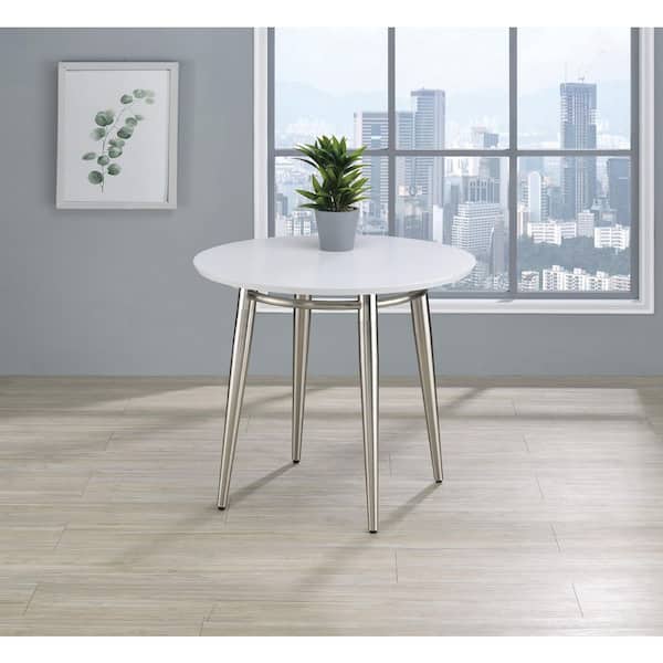 Brooklyn 22 in. White/Brushed Nickel Round Wood End Coffee Table