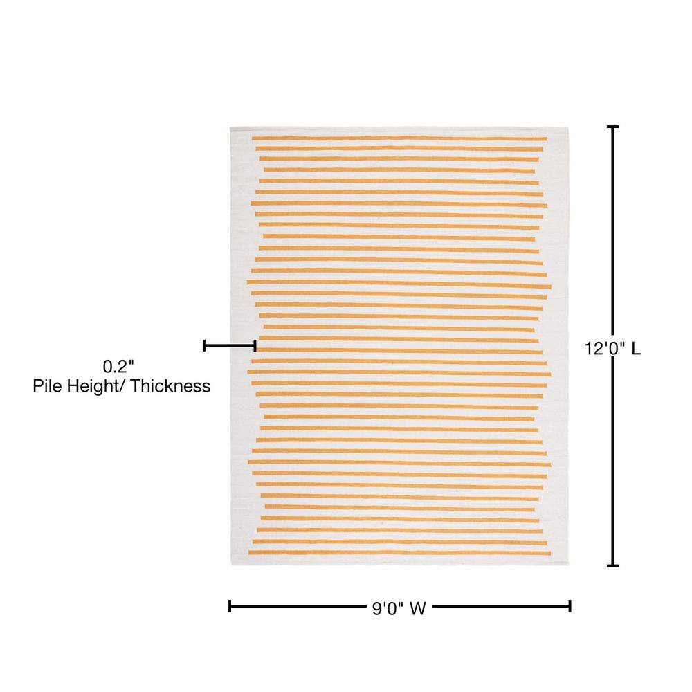 Ivory and Gold Handwoven Cotton 9' x 12' Rug