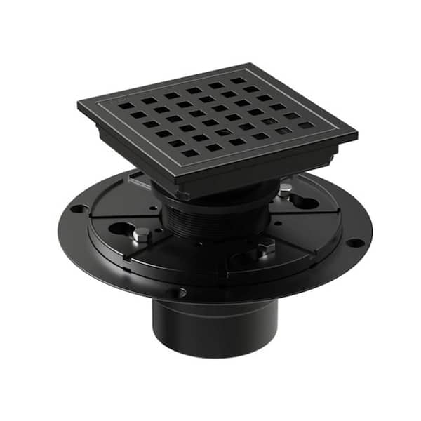 4 in. L x 4 in. W x 7.2 in. H Stainless Steel Square Shower Floor Drain Bath Accessory in Black with Hair Filter