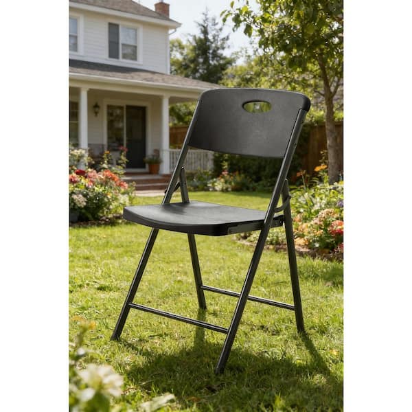 HDX Metal Frame Black/Black Resin Seat Indoor/Outdoor Folding