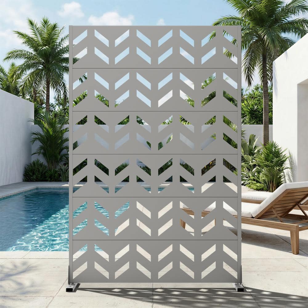 47 in. W x 72 in. H Light Gray Galvanized Steel Freestanding Fishbone Chevron Cut Patio Divider Screen (1-Pack) price history on PriceWatchPro