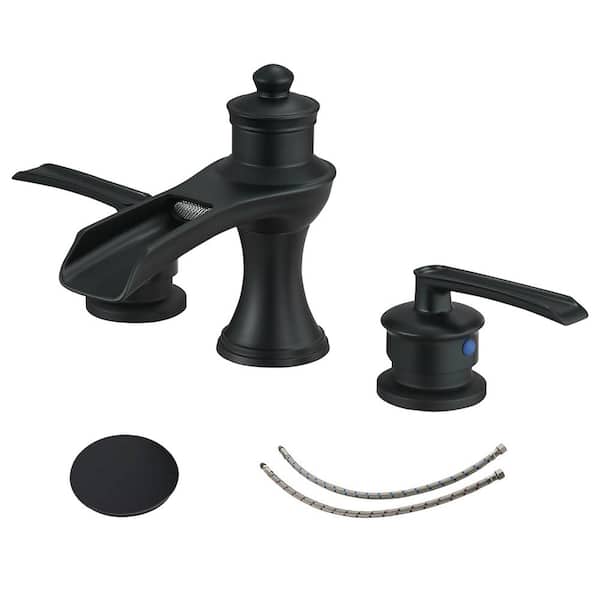 FORCLOVER 8 in. Widespread Double Handle Bathroom with Pop-Up Drain Assembly Faucet in Spot Resist Matte Black